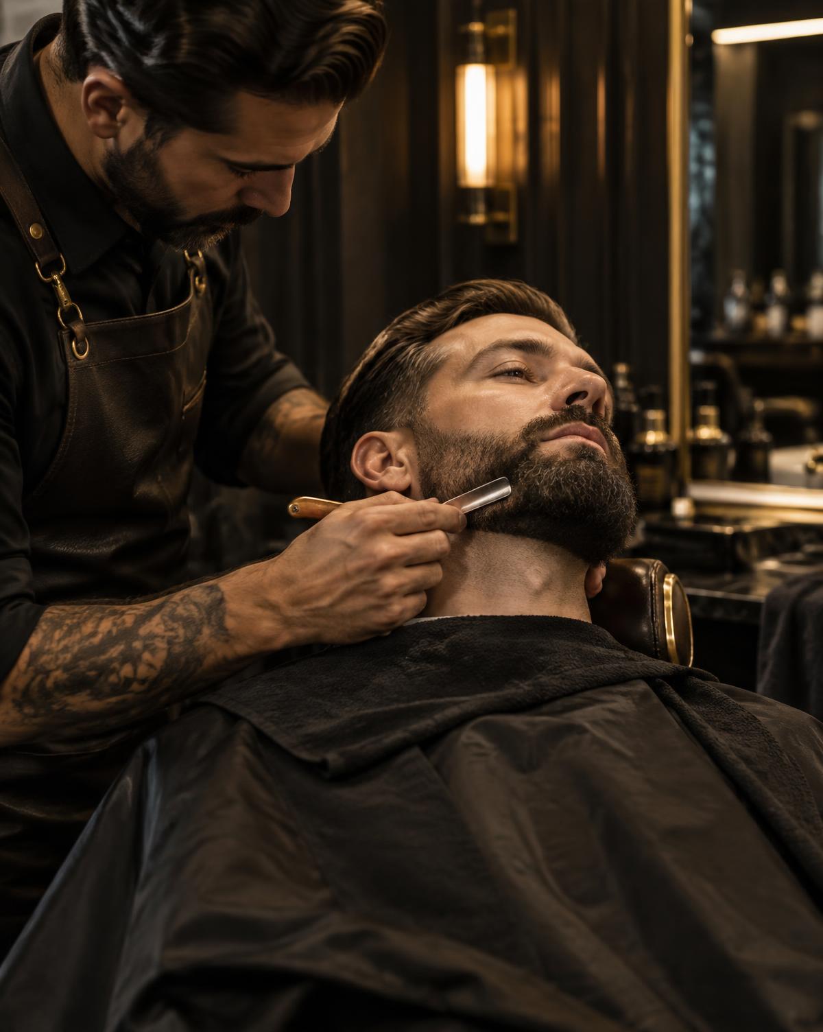 Barber detailing a shaped beard